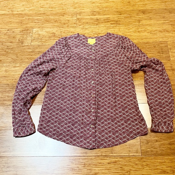 Anthropologie Maeve Orli Long Sleeve Button Down Maroon Blouse. Size Medium - Picture 7 of 12